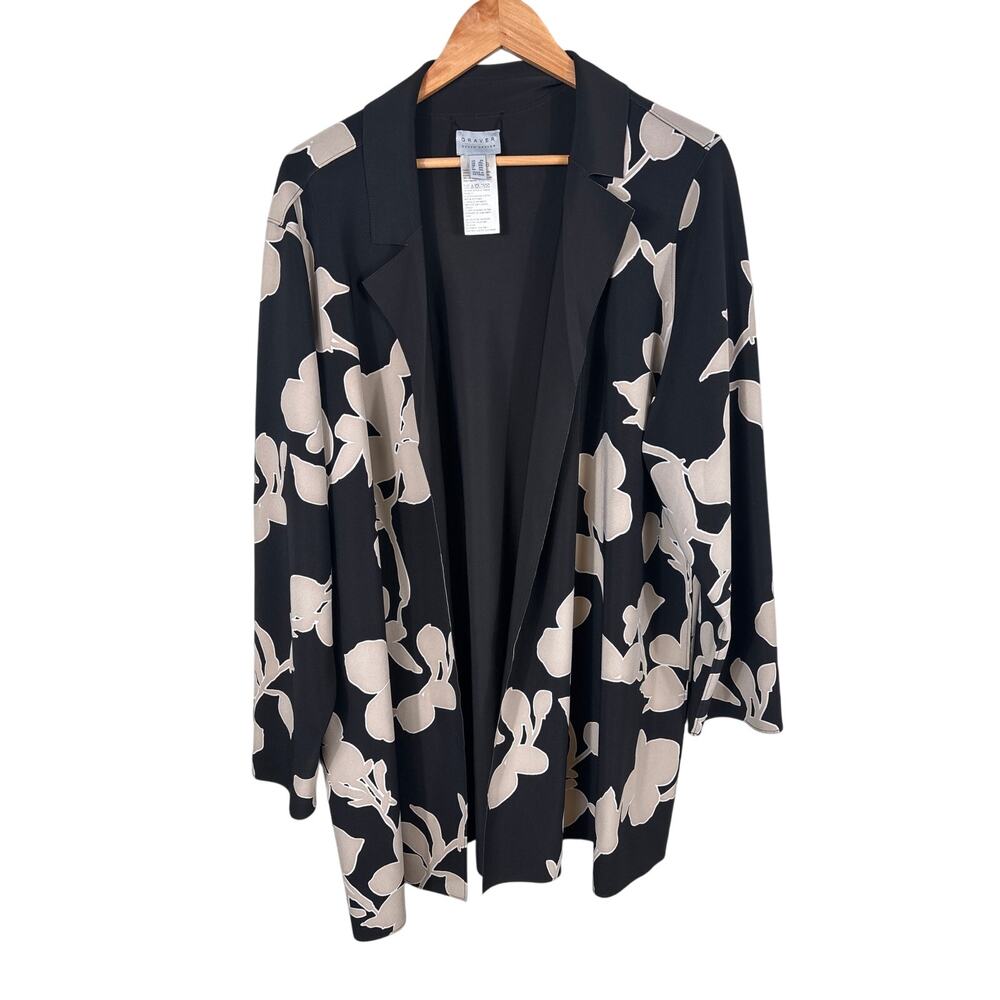 Susan Graver Cardigan Topper Jacket Women Size 2X Open Front Floral Print Casual